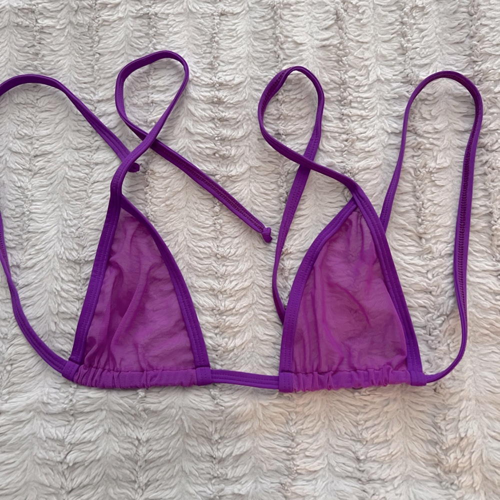 Purple sheer mesh rave bikini top size M